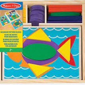 NWT MELISSA & DOUG CLASSIC TOY BEGINNER PATTERN BLOCKS IN WOODEN BOX